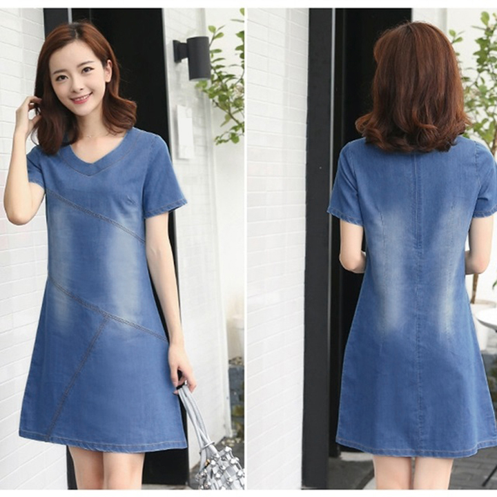ĐẦM JEAN SUÔNG CỔ TIM FORM A CHỈ NỔI CÁCH ĐIỆU